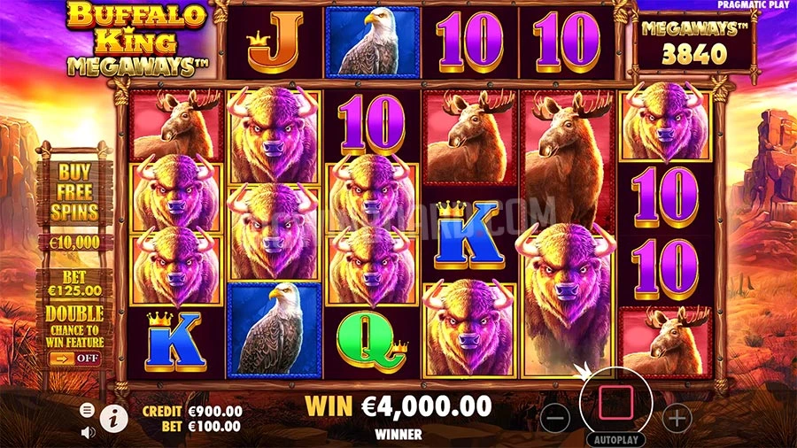 Pantalla de Buffalo King Megaways de Pragmatic Play, con 6 carretes y fauna de la pradera